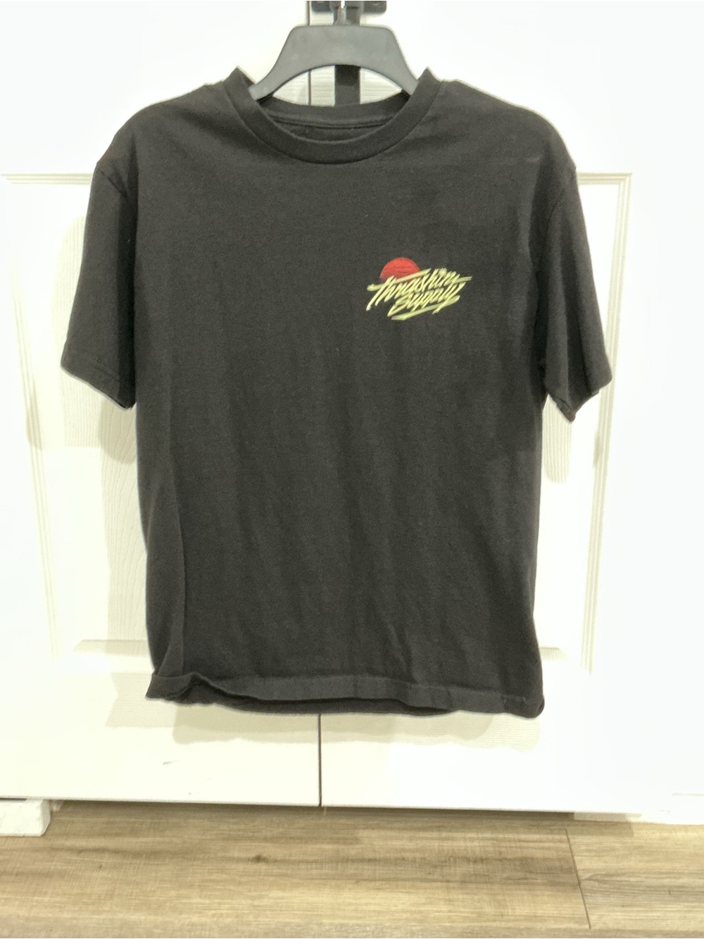 Black Graphic Tee with Small Chest Logo